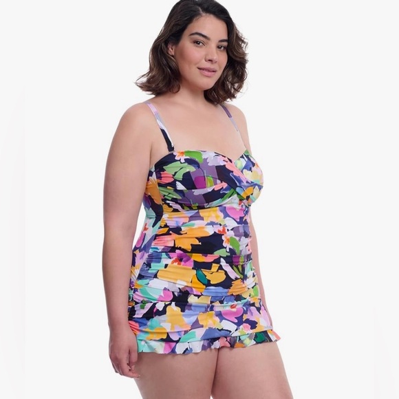 Profile By Gottex Holi Floral Abstract One Piece Bathing Suit Size 22W Bandeau - Picture 15 of 15